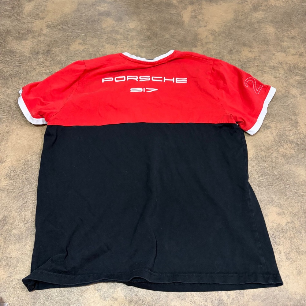 Porsche T-Shirt Mens Medium Red Black 917 Racing Colorblock Slim Fit